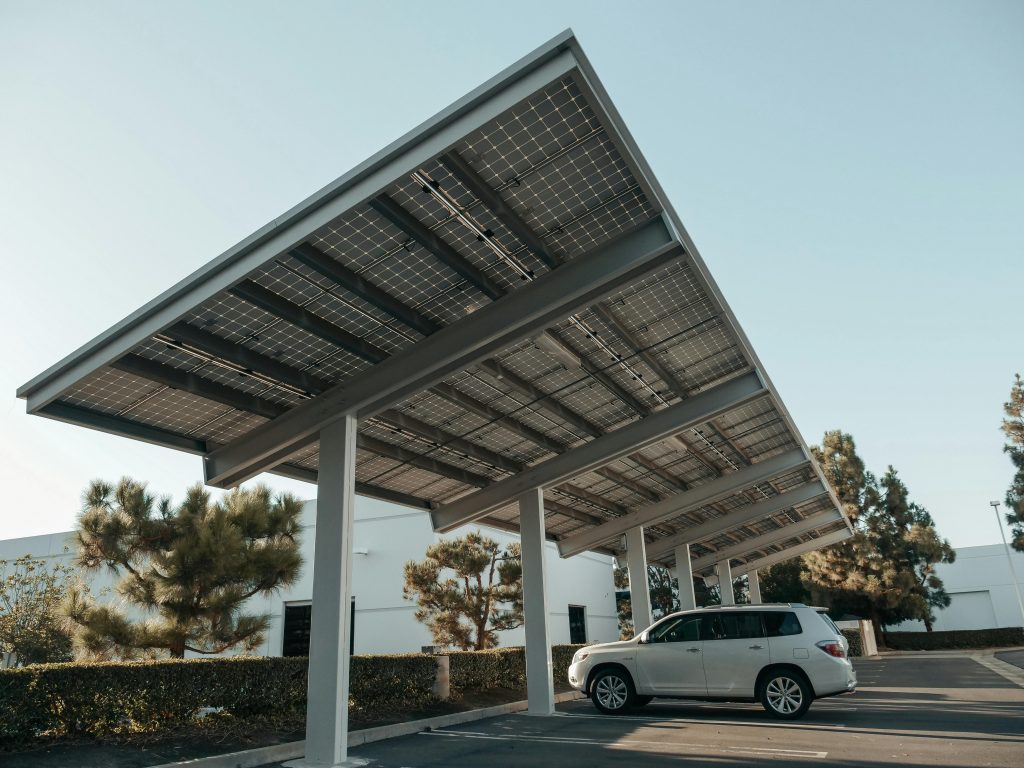 Solar panels over a car park
